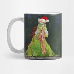 Green Iguana in Santa Hat Mug